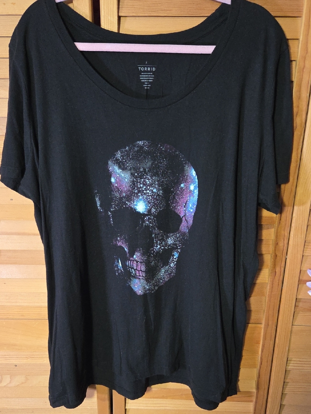 Torrid Black Tee with Galaxy Skull in Blue and Purple